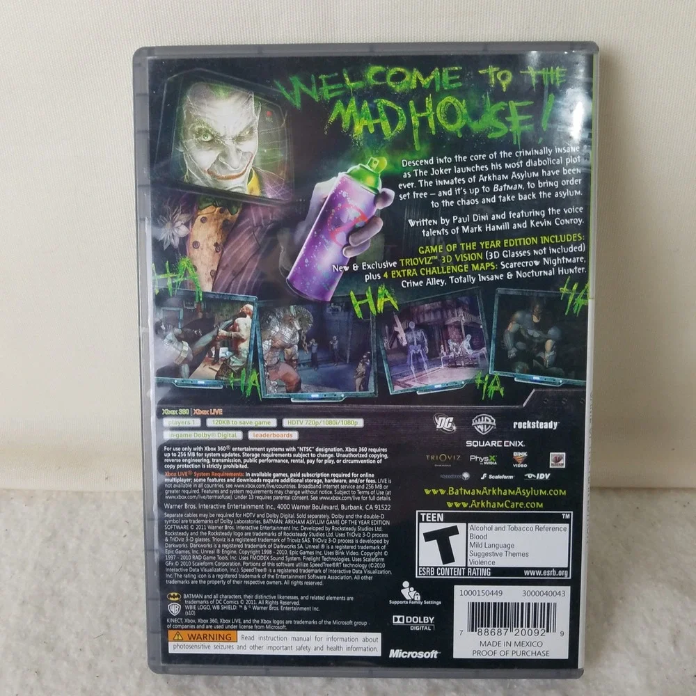 Batman Arkham Asylum Game of the Year Edition - Microsoft Xbox 360 Platinum Hits